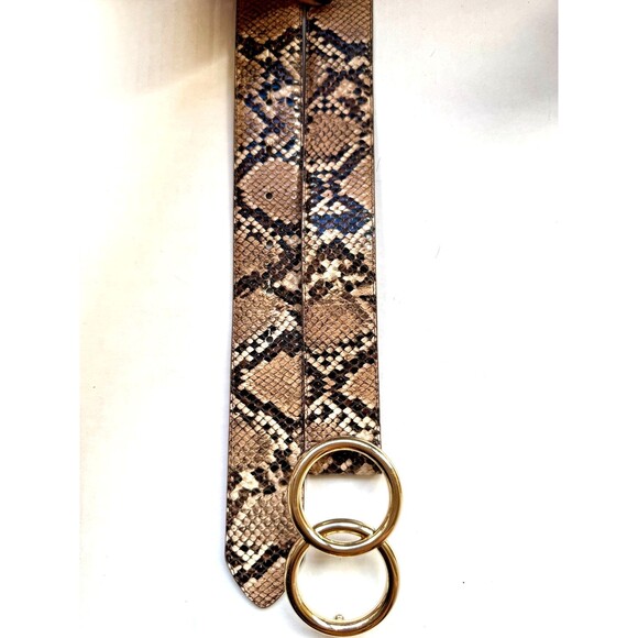 Express Faux Snakeskin Womens Belt Beige Brown Size Small S Brass Buckle 26-32" - Picture 5 of 13